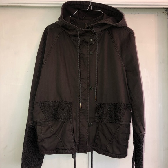 Anthropologie HEI HEI Cotton Utility Hoodie Jacket Crochet Detail Small NWOT - Picture 1 of 9